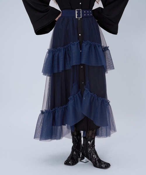 HARE（ハレ）の「バイカラーチュールベルトスカート(HARE)（スカート・レディース・ブルー/ブラック・FREE）」の15枚目の写真