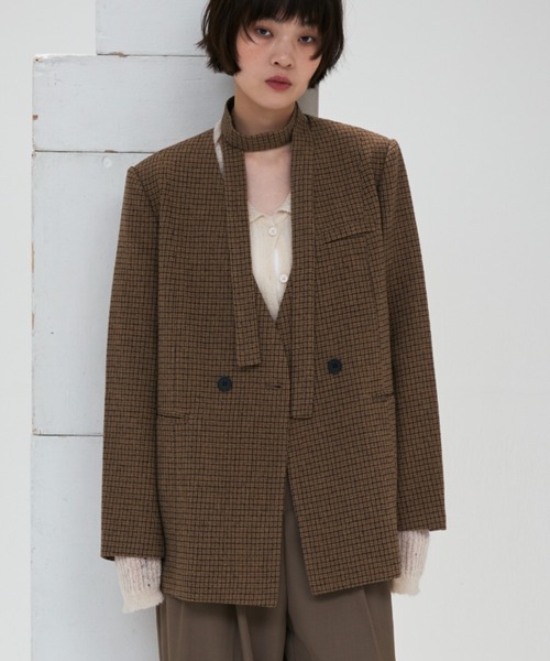 full/fill.(フルフィル)の「ribbon no collar jacket / リボン付きノーカラージャケット(ノーカラージャケット・レディース・グレー/ブラウン/ベージュ・FREE)」の3枚目の写真