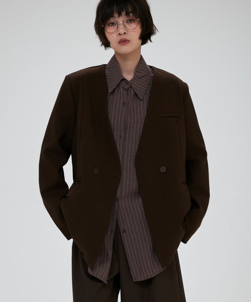 full/fill.(フルフィル)の「ribbon no collar jacket / リボン付きノーカラージャケット(ノーカラージャケット・レディース・グレー/ブラウン/ベージュ・FREE)」の1枚目の写真