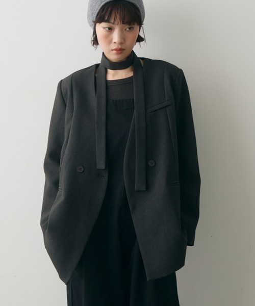 full/fill.(フルフィル)の「ribbon no collar jacket / リボン付きノーカラージャケット(ノーカラージャケット・レディース・グレー/ブラウン/ベージュ・FREE)」の2枚目の写真
