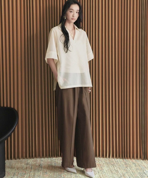 ELFRANK(エルフランク)の「メッシュシアースキッパートップス 半袖 オーバーサイズ(Tシャツ/カットソー・レディース・モカ/ブラック/アイボリー・FREE)」の5枚目の写真