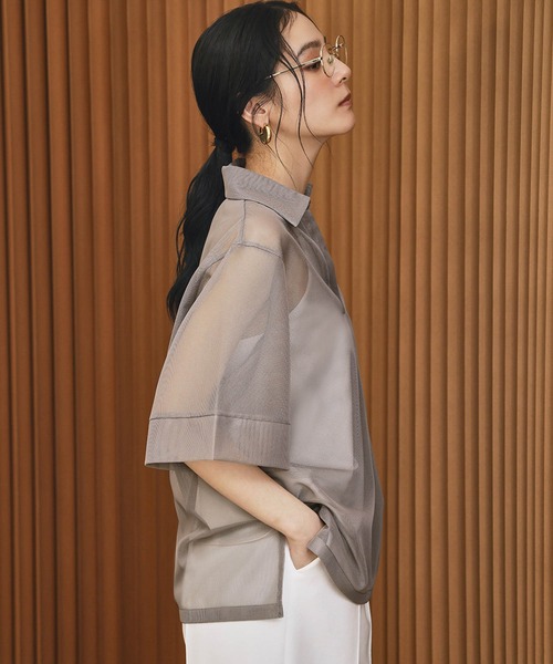ELFRANK(エルフランク)の「メッシュシアースキッパートップス 半袖 オーバーサイズ(Tシャツ/カットソー・レディース・モカ/ブラック/アイボリー・FREE)」の10枚目の写真