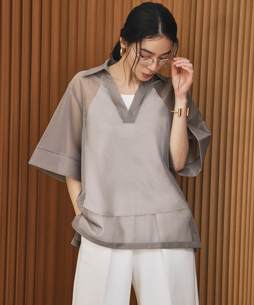 ELFRANK(エルフランク)の「メッシュシアースキッパートップス 半袖 オーバーサイズ(Tシャツ/カットソー・レディース・モカ/ブラック/アイボリー・FREE)」の11枚目の写真
