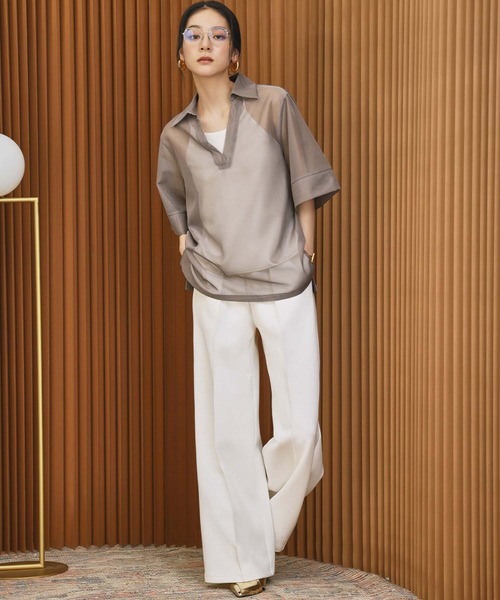 ELFRANK(エルフランク)の「メッシュシアースキッパートップス 半袖 オーバーサイズ(Tシャツ/カットソー・レディース・モカ/ブラック/アイボリー・FREE)」の12枚目の写真