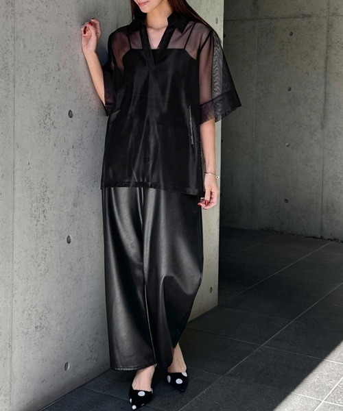 ELFRANK(エルフランク)の「メッシュシアースキッパートップス 半袖 オーバーサイズ(Tシャツ/カットソー・レディース・モカ/ブラック/アイボリー・FREE)」の15枚目の写真