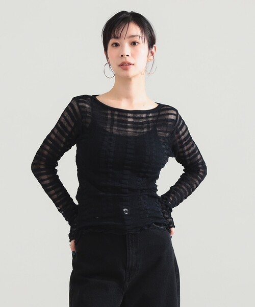 Demi-Luxe BEAMS(デミルクス ビームス)の「TAN / チェックパターン プルオーバー ニット(ニット/セーター・レディース・ブラック/レッド・ONE SIZE)」の2枚目の写真
