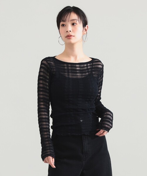 Demi-Luxe BEAMS(デミルクス ビームス)の「TAN / チェックパターン プルオーバー ニット(ニット/セーター・レディース・ブラック/レッド・ONE SIZE)」の6枚目の写真