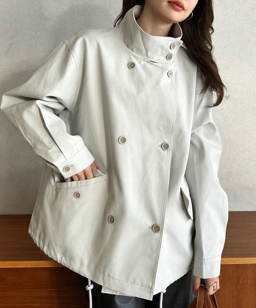 Eclat one(エクラワン)の「【Eclat one】スタンドカラー ショート丈 ジャケット(トレンチコート・レディース・ブラック/ベージュ/ライトグレー・FREE)」の9枚目の写真