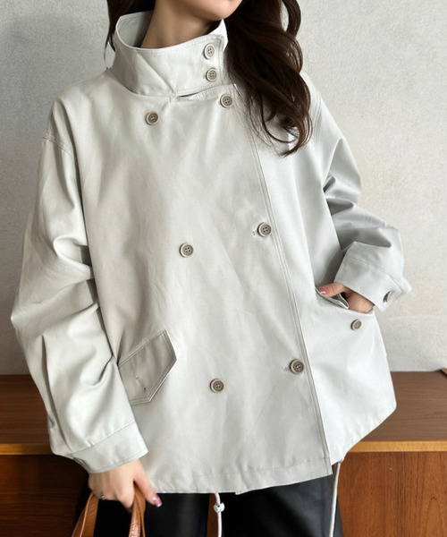 Eclat one(エクラワン)の「【Eclat one】スタンドカラー ショート丈 ジャケット(トレンチコート・レディース・ブラック/ベージュ/ライトグレー・FREE)」の11枚目の写真