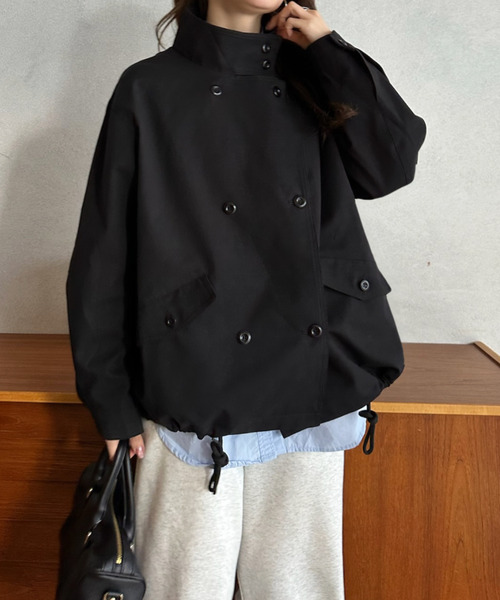 Eclat one(エクラワン)の「【Eclat one】スタンドカラー ショート丈 ジャケット(トレンチコート・レディース・ブラック/ベージュ/ライトグレー・FREE)」の16枚目の写真