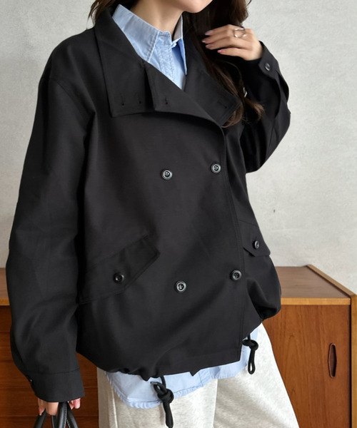 Eclat one(エクラワン)の「【Eclat one】スタンドカラー ショート丈 ジャケット(トレンチコート・レディース・ブラック/ベージュ/ライトグレー・FREE)」の18枚目の写真