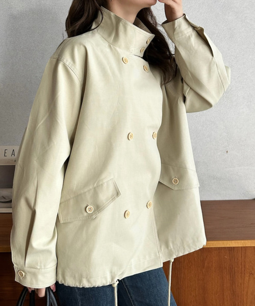 Eclat one(エクラワン)の「【Eclat one】スタンドカラー ショート丈 ジャケット(トレンチコート・レディース・ブラック/ベージュ/ライトグレー・FREE)」の5枚目の写真