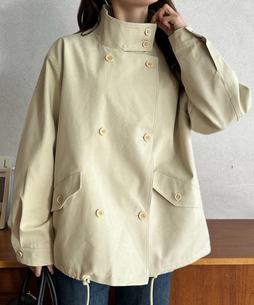 Eclat one(エクラワン)の「【Eclat one】スタンドカラー ショート丈 ジャケット(トレンチコート・レディース・ブラック/ベージュ/ライトグレー・FREE)」の6枚目の写真