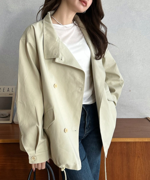 Eclat one(エクラワン)の「【Eclat one】スタンドカラー ショート丈 ジャケット(トレンチコート・レディース・ブラック/ベージュ/ライトグレー・FREE)」の7枚目の写真