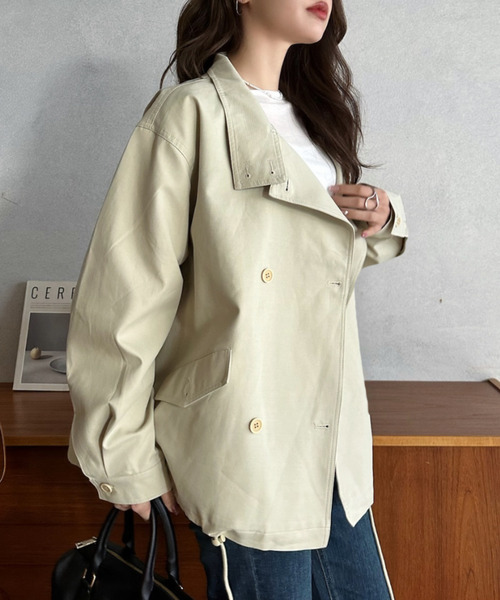 Eclat one(エクラワン)の「【Eclat one】スタンドカラー ショート丈 ジャケット(トレンチコート・レディース・ブラック/ベージュ/ライトグレー・FREE)」の8枚目の写真