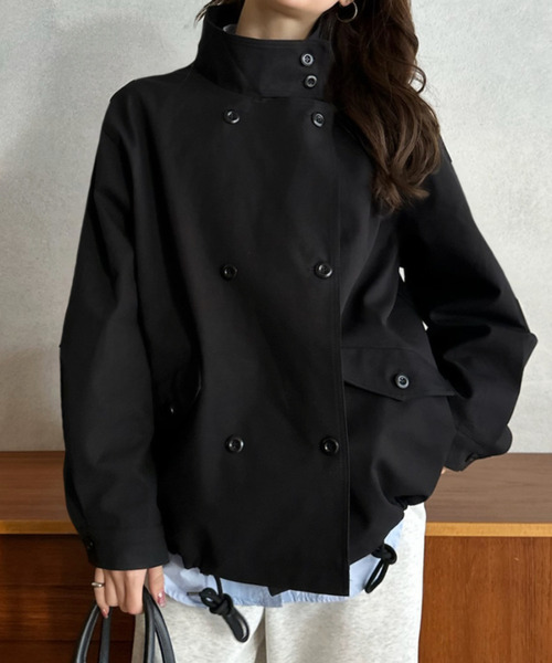 Eclat one(エクラワン)の「【Eclat one】スタンドカラー ショート丈 ジャケット(トレンチコート・レディース・ブラック/ベージュ/ライトグレー・FREE)」の14枚目の写真