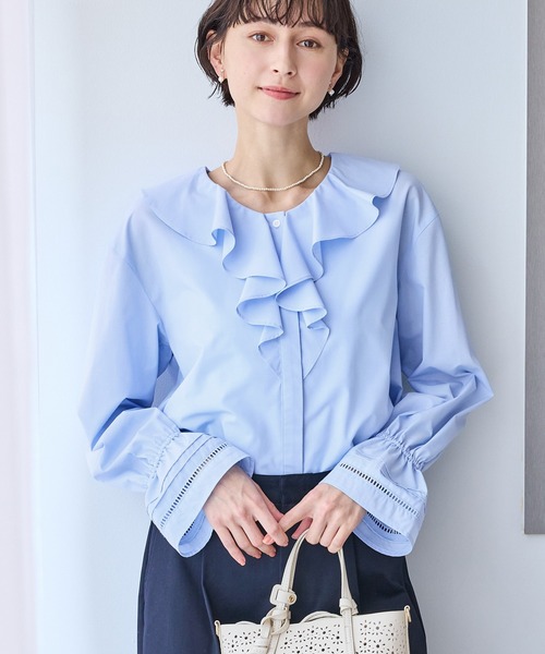 ROPE' PICNIC（ロペピクニック）の「ハシゴレース×ラッフルフリルブラウス（シャツ/ブラウス・レディース・オフホワイト/ブルー/サックスブルー/ネイビー・FREE）」の3枚目の写真