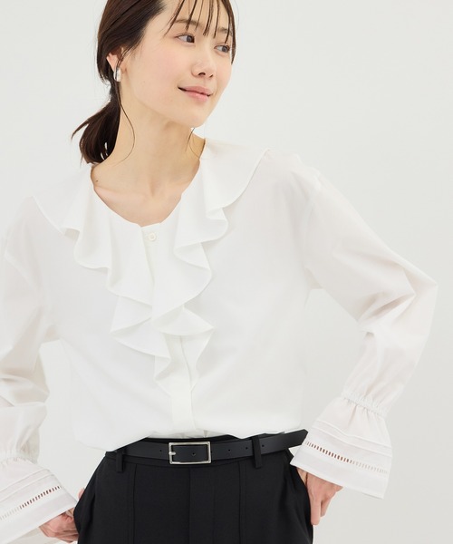 ROPE' PICNIC（ロペピクニック）の「ハシゴレース×ラッフルフリルブラウス（シャツ/ブラウス・レディース・オフホワイト/ブルー/サックスブルー/ネイビー・FREE）」の9枚目の写真