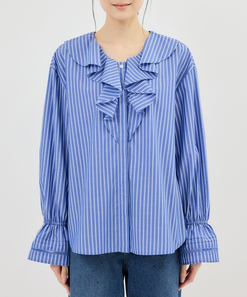 ROPE' PICNIC（ロペピクニック）の「ハシゴレース×ラッフルフリルブラウス（シャツ/ブラウス・レディース・オフホワイト/ブルー/サックスブルー/ネイビー・FREE）」の18枚目の写真