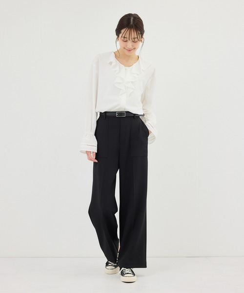 ROPE' PICNIC（ロペピクニック）の「ハシゴレース×ラッフルフリルブラウス（シャツ/ブラウス・レディース・オフホワイト/ブルー/サックスブルー/ネイビー・FREE）」の6枚目の写真