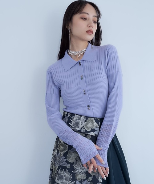 HARE（ハレ）の「レースキリカエニットカーディガン(HARE)（カーディガン/ボレロ・レディース・グレー/ブラック/パープル・FREE）」の3枚目の写真