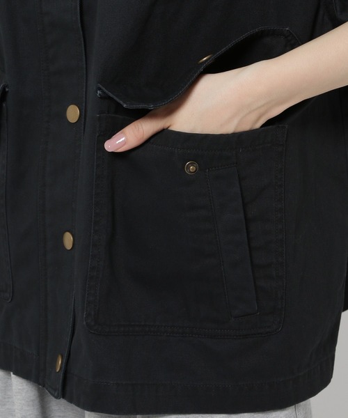 niko and...（ニコアンド）の「半袖BOYSワークジャケット（ミリタリージャケット・レディース・ブラック/ライトブラウン・FREE）」の12枚目の写真