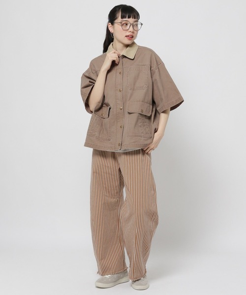 niko and...（ニコアンド）の「半袖BOYSワークジャケット（ミリタリージャケット・レディース・ブラック/ライトブラウン・FREE）」の17枚目の写真