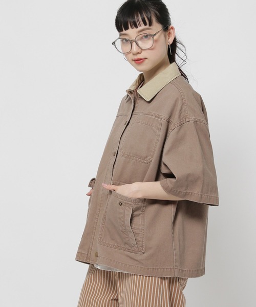 niko and...（ニコアンド）の「半袖BOYSワークジャケット（ミリタリージャケット・レディース・ブラック/ライトブラウン・FREE）」の18枚目の写真