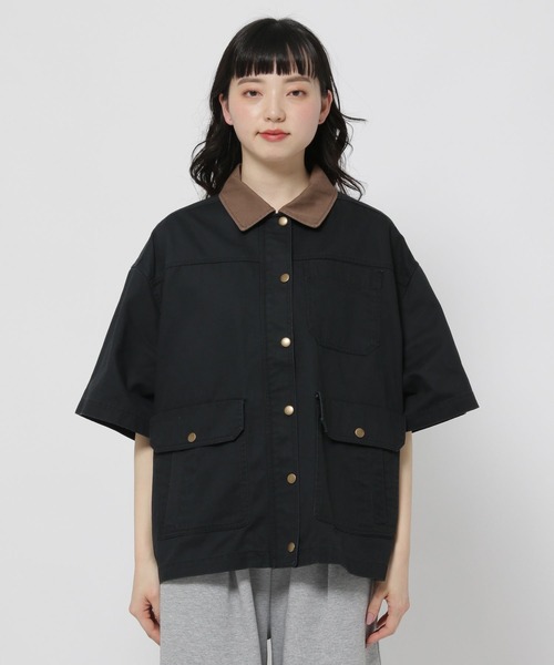 niko and...（ニコアンド）の「半袖BOYSワークジャケット（ミリタリージャケット・レディース・ブラック/ライトブラウン・FREE）」の4枚目の写真