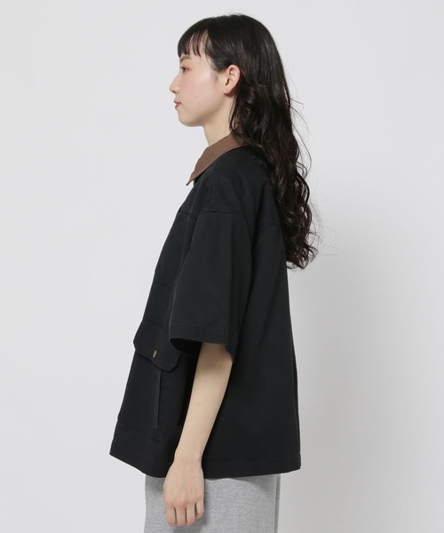 niko and...（ニコアンド）の「半袖BOYSワークジャケット（ミリタリージャケット・レディース・ブラック/ライトブラウン・FREE）」の5枚目の写真