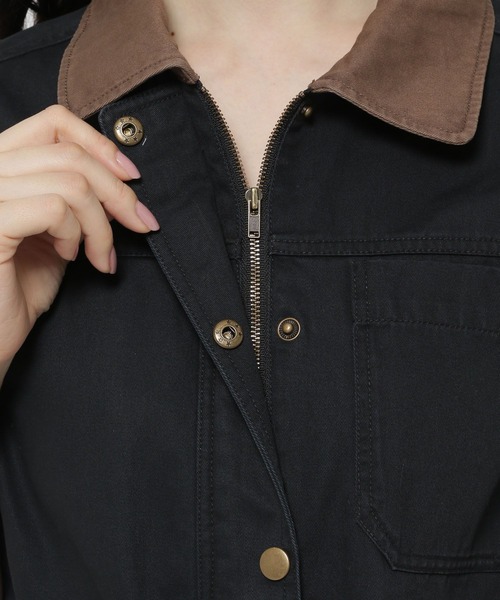 niko and...（ニコアンド）の「半袖BOYSワークジャケット（ミリタリージャケット・レディース・ブラック/ライトブラウン・FREE）」の9枚目の写真