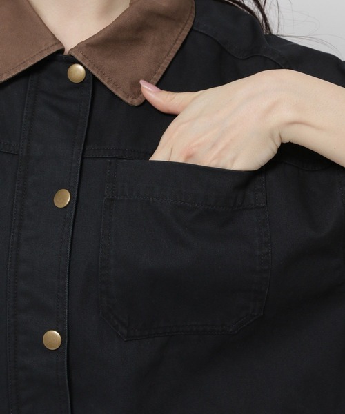 niko and...（ニコアンド）の「半袖BOYSワークジャケット（ミリタリージャケット・レディース・ブラック/ライトブラウン・FREE）」の10枚目の写真