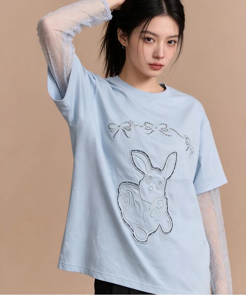 AsheKsha(アシクシャ)の「2026年春夏定番アイテム-コットン100%刺繍Tシャツ(Tシャツ/カットソー・レディース・ブラック/ブルー・M)」の2枚目の写真