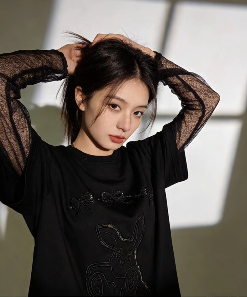 AsheKsha(アシクシャ)の「2026年春夏定番アイテム-コットン100%刺繍Tシャツ(Tシャツ/カットソー・レディース・ブラック/ブルー・M)」の3枚目の写真