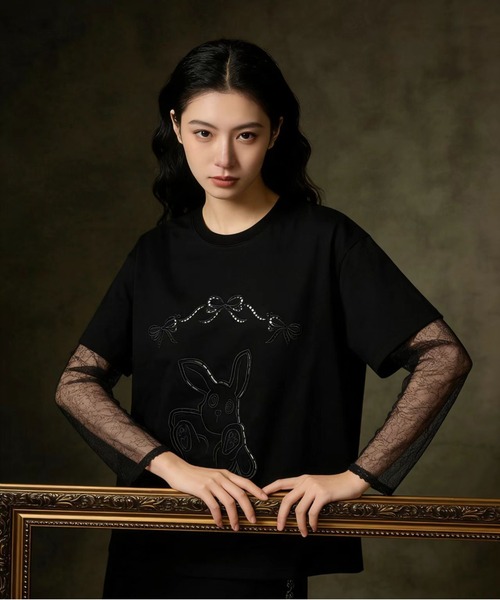 AsheKsha(アシクシャ)の「2026年春夏定番アイテム-コットン100%刺繍Tシャツ(Tシャツ/カットソー・レディース・ブラック/ブルー・M)」の4枚目の写真