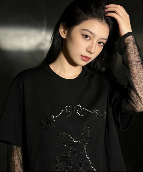 AsheKsha(アシクシャ)の「2026年春夏定番アイテム-コットン100%刺繍Tシャツ(Tシャツ/カットソー・レディース・ブラック/ブルー・M)」の5枚目の写真