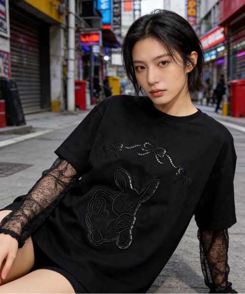 AsheKsha(アシクシャ)の「2026年春夏定番アイテム-コットン100%刺繍Tシャツ(Tシャツ/カットソー・レディース・ブラック/ブルー・M)」の6枚目の写真
