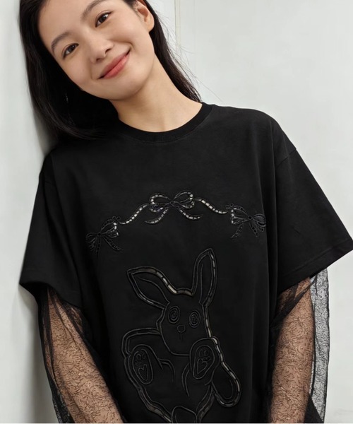 AsheKsha(アシクシャ)の「2026年春夏定番アイテム-コットン100%刺繍Tシャツ(Tシャツ/カットソー・レディース・ブラック/ブルー・M)」の7枚目の写真
