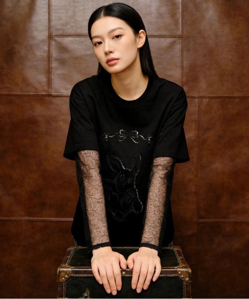 AsheKsha(アシクシャ)の「2026年春夏定番アイテム-コットン100%刺繍Tシャツ(Tシャツ/カットソー・レディース・ブラック/ブルー・M)」の9枚目の写真