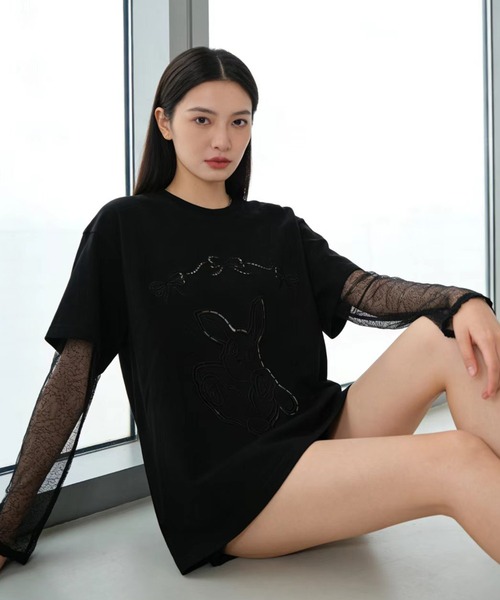 AsheKsha(アシクシャ)の「2026年春夏定番アイテム-コットン100%刺繍Tシャツ(Tシャツ/カットソー・レディース・ブラック/ブルー・M)」の10枚目の写真
