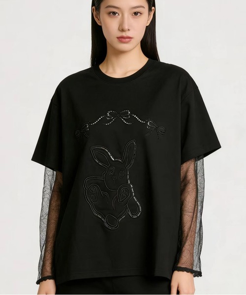AsheKsha(アシクシャ)の「2026年春夏定番アイテム-コットン100%刺繍Tシャツ(Tシャツ/カットソー・レディース・ブラック/ブルー・M)」の11枚目の写真