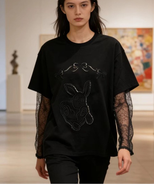 AsheKsha(アシクシャ)の「2026年春夏定番アイテム-コットン100%刺繍Tシャツ(Tシャツ/カットソー・レディース・ブラック/ブルー・M)」の12枚目の写真