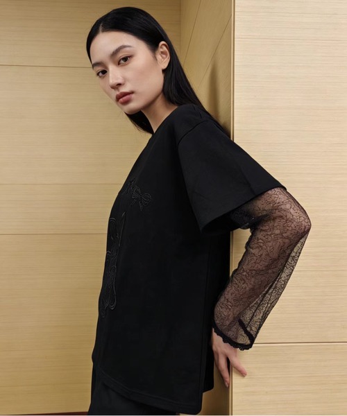 AsheKsha(アシクシャ)の「2026年春夏定番アイテム-コットン100%刺繍Tシャツ(Tシャツ/カットソー・レディース・ブラック/ブルー・M)」の15枚目の写真