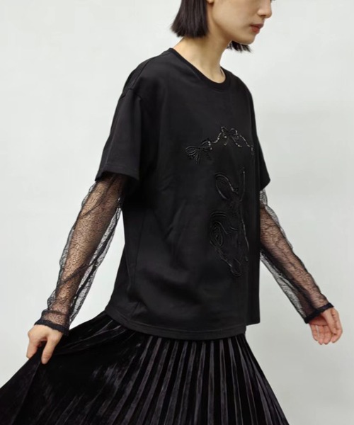 AsheKsha(アシクシャ)の「2026年春夏定番アイテム-コットン100%刺繍Tシャツ(Tシャツ/カットソー・レディース・ブラック/ブルー・M)」の16枚目の写真