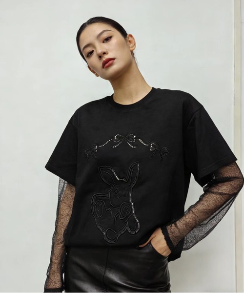 AsheKsha(アシクシャ)の「2026年春夏定番アイテム-コットン100%刺繍Tシャツ(Tシャツ/カットソー・レディース・ブラック/ブルー・M)」の18枚目の写真