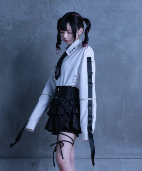 Amilige(アミリージュ)の「コウモリクロスプリント袖リングシャツ(シャツ/ブラウス・レディース・ブラック/ホワイト・FREE)」の12枚目の写真