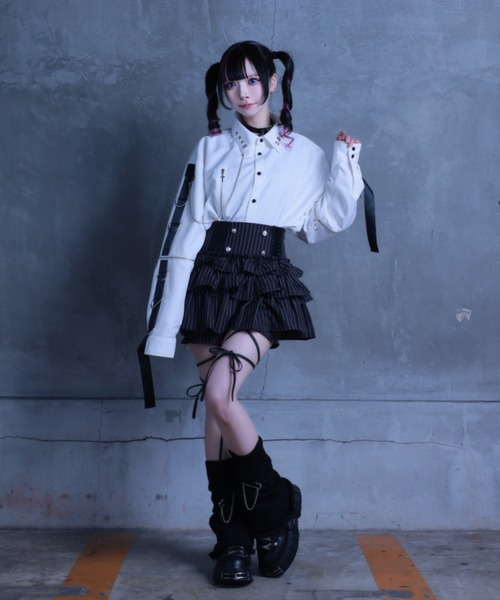 Amilige(アミリージュ)の「コウモリクロスプリント袖リングシャツ(シャツ/ブラウス・レディース・ブラック/ホワイト・FREE)」の13枚目の写真