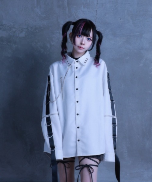 Amilige(アミリージュ)の「コウモリクロスプリント袖リングシャツ(シャツ/ブラウス・レディース・ブラック/ホワイト・FREE)」の11枚目の写真