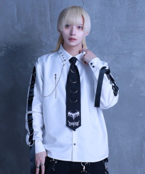 Amilige(アミリージュ)の「コウモリクロスプリント袖リングシャツ(シャツ/ブラウス・レディース・ブラック/ホワイト・FREE)」の7枚目の写真