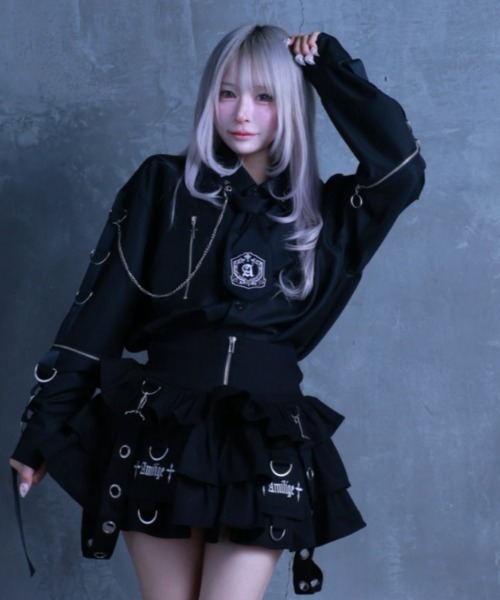 Amilige(アミリージュ)の「コウモリクロスプリント袖リングシャツ(シャツ/ブラウス・レディース・ブラック/ホワイト・FREE)」の5枚目の写真